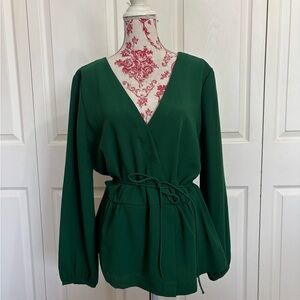 J. Crew Deep Green Wrap Blouse